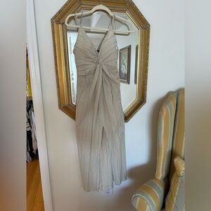 ZARA linen dress with vertical detailing, so flattering